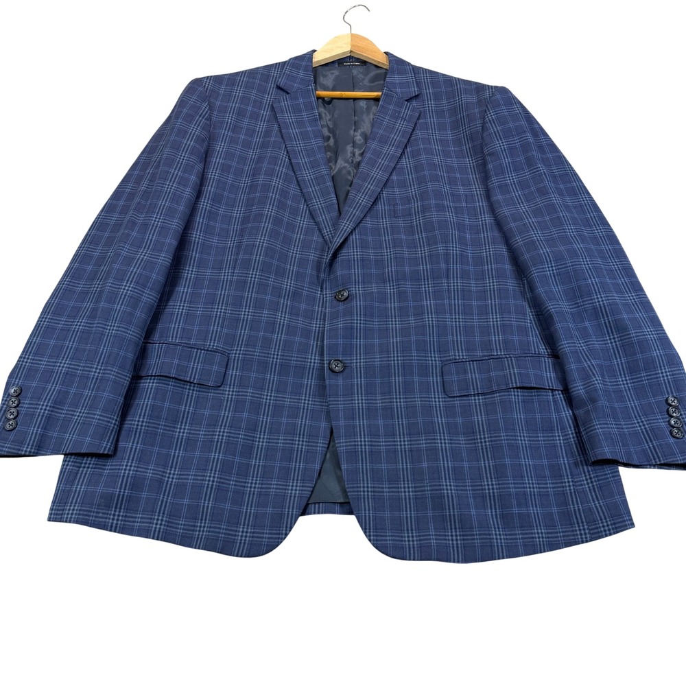 Pronto Uomo Platinum Mens 50R Blue Plaid Wool Blazer Sport Coat Casual Preppy